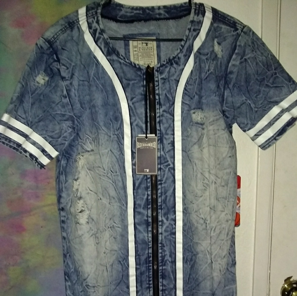 Baseball zip down indigo printed